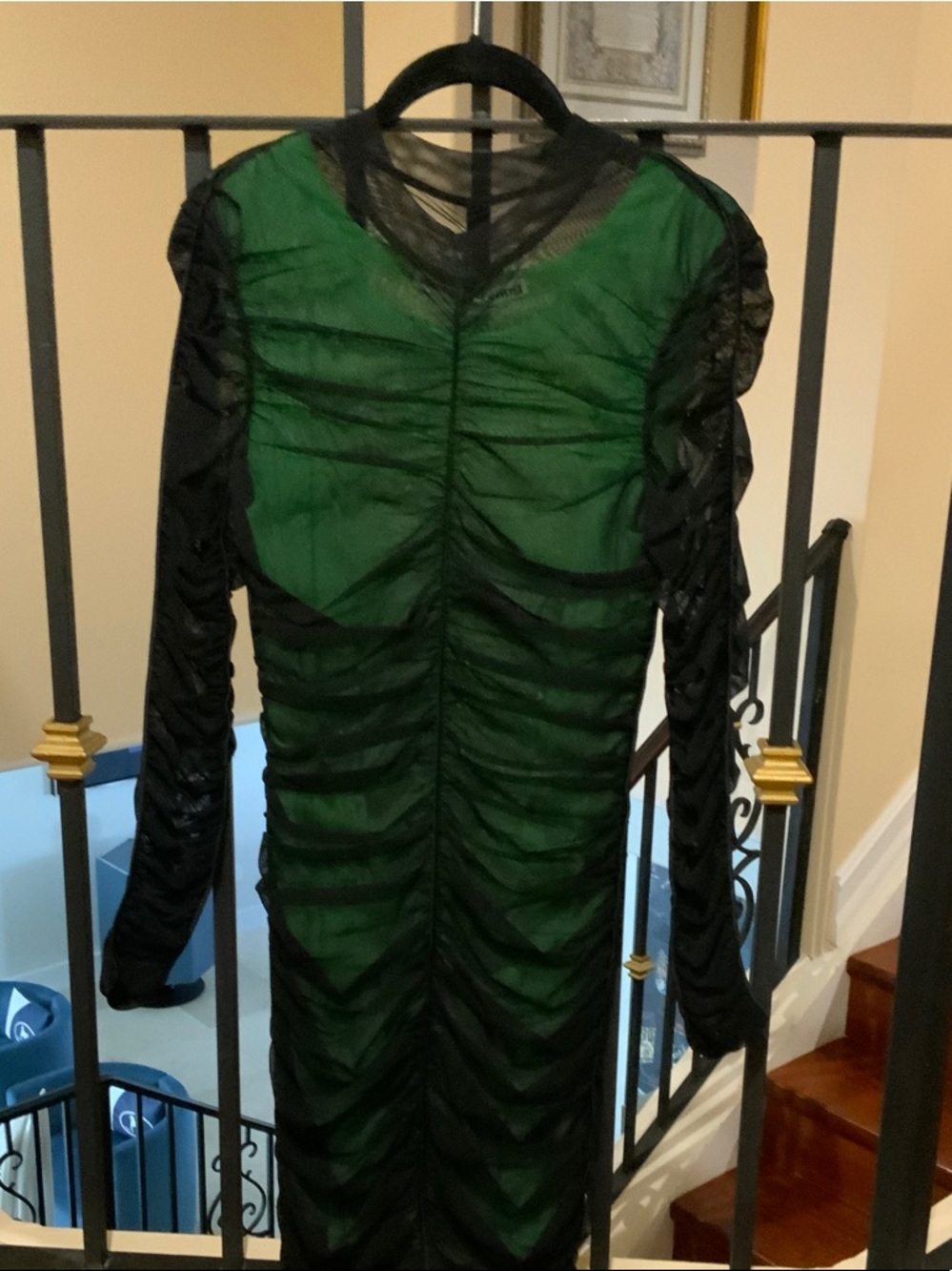 Alexander Wang Black Mesh Dress with Green Underlay